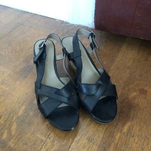 Black wedge sandals
